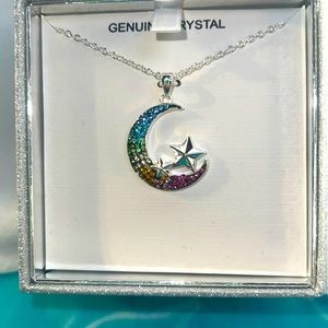 #517✅ Beautiful genuine crystal rainbow colored moon with stars.